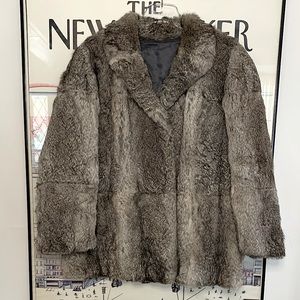 Fur coat | Rabbit in beautiful greys, whites and black. Size 44